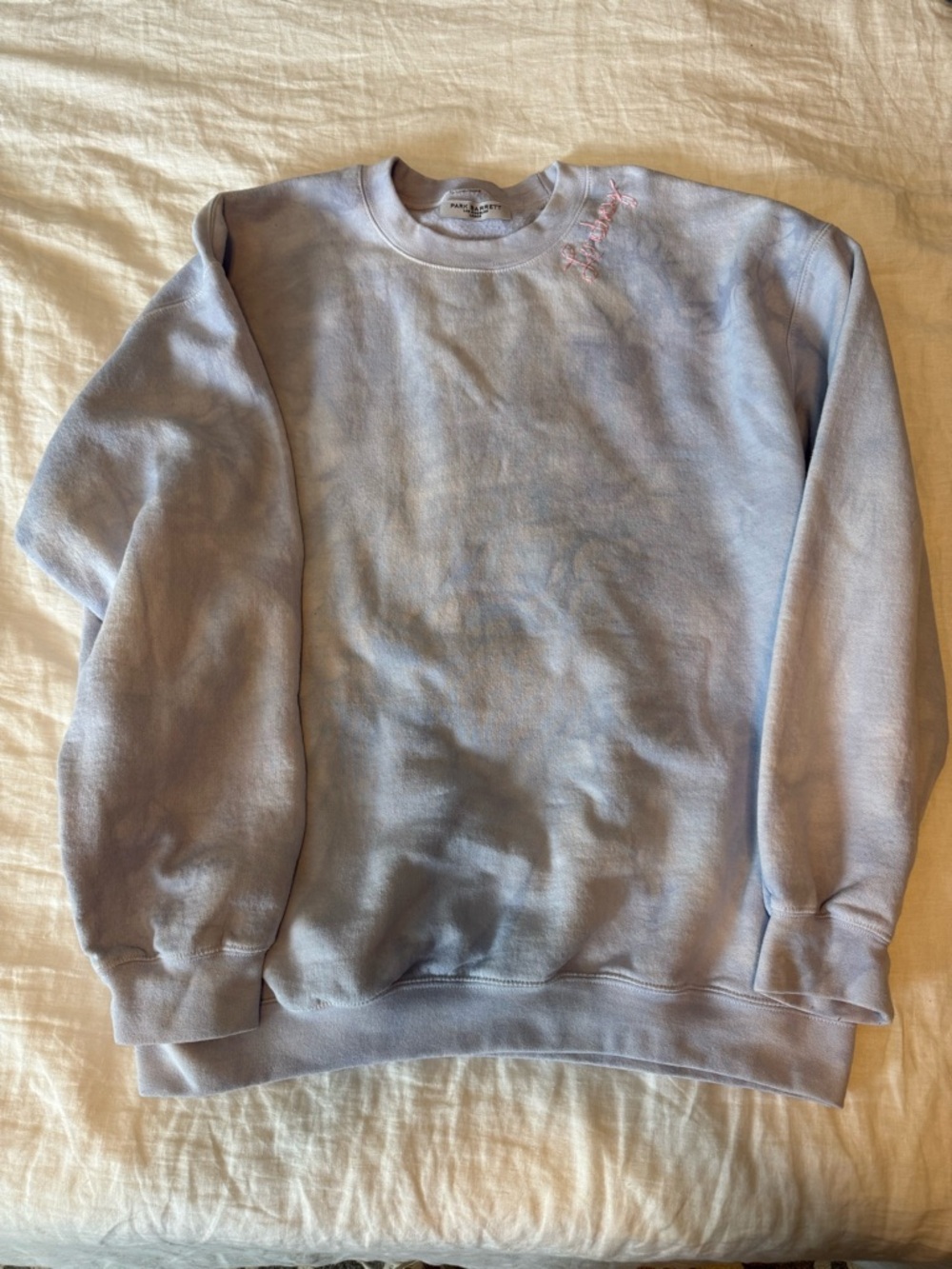 Light Blue Tie Dye Crewneck Sweatshirt - Embroidered with “Lindsey” at Neckline